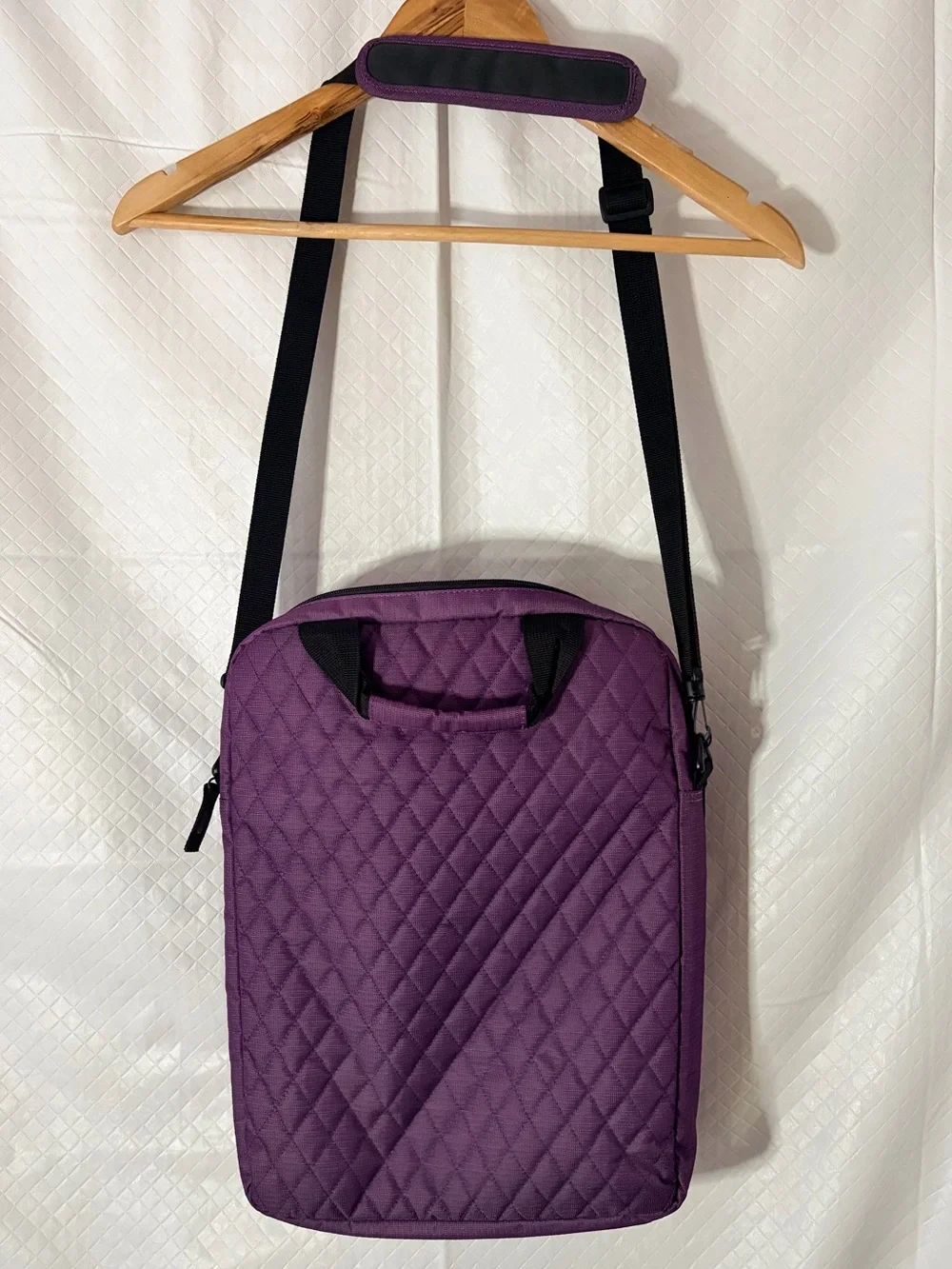 Quilted Purple Laptop Shoulder Bag with Adjustable Strap